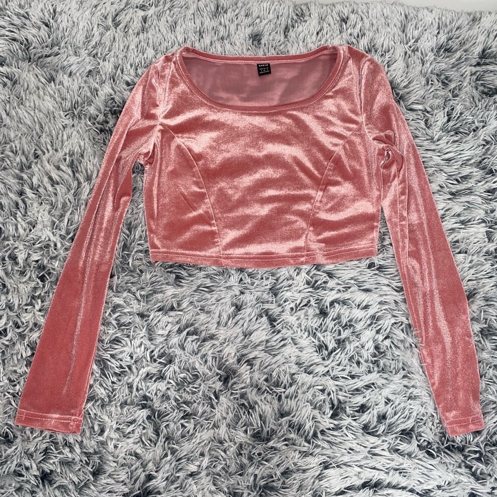SHEIN Pink Velvet Long Sleeve Blouse